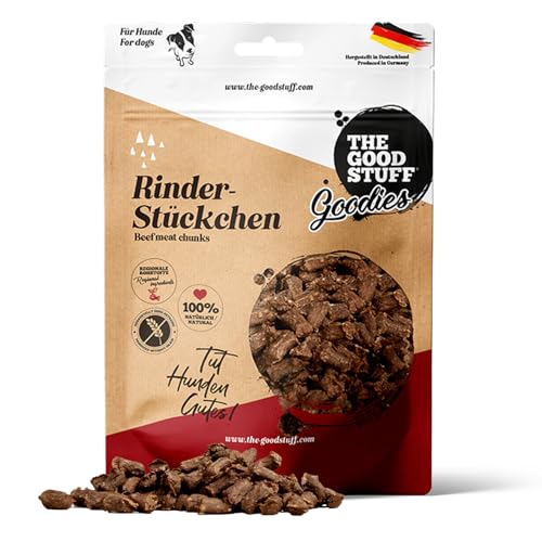 THE GOODSTUFF Rinder-Stückchen 150 g | Rindfleisch Hundeleckerlies getreidefrei & luftgetrocknet | Hundesnack in Stückchen | Trockenfleisch für Hunde | Trainingsleckerli | Super-Premium Hundefutter von THE GOODSTUFF