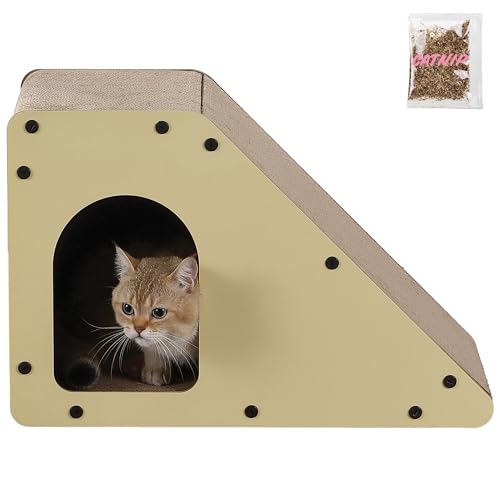 THE LICKER STORE CSR1008A Kento Minimalistischer Kratzbaum aus Karton, abgewinkelt, mit Katzenminze, 60 cm, Mandel von THE LICKER STORE