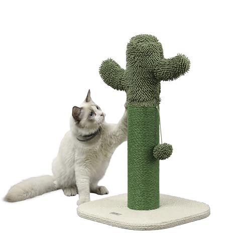 THE LICKER STORE CTR1000A Pecos 53,3 cm moderner Jutekaktus-Katzenkratzbaum mit flauschigem Spielzeug, grün/weiß von THE LICKER STORE