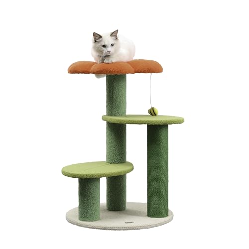 THE LICKER STORE CTR1007A Kratzbaum mit Mohnblumen, 3-stöckig, modern, Jute, mit baumelndem Spielzeug, Orange/Grün, 73,7 cm THE LICKER STORE CTR1007A Kratzbaum mit Mohnblumen, 3-stöckig, modern, Jute, mit baumelndem Spielzeug, Orange/Grün, 73,7 cm von THE LICKER STORE