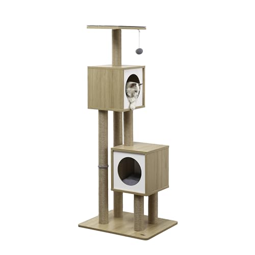 THE LICKER STORE CTR1011A Sawyer Kratzbaum mit Kratzstämmen und flauschigem Spielzeug, 3-stöckig, minimalistisch, Jute, 142,2 cm, Braun/Weiß THE LICKER STORE CTR1011A Sawyer Kratzbaum mit Kratzstämmen und flauschigem Spielzeug, 3-stöckig, minimalistisch, Jute, 142,2 cm, Braun/Weiß von THE LICKER STORE