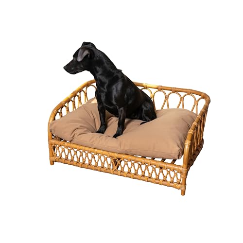 THE LICKER STORE DBD1005A Erhöhtes Tagesbett aus Rattan, handgewebt, mit maschinenwaschbarem Kissen, 69,8 x 43,2 cm, naturfarben von THE LICKER STORE