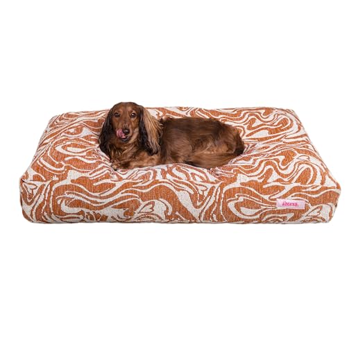THE LICKER STORE DBD3001B-XL Mabel Haustierbett, modern, ultraweich, wendbar, Plüsch, rechteckig, mit waschbarem Bezug, 125,7 x 80 cm, Mandarine Twist von THE LICKER STORE