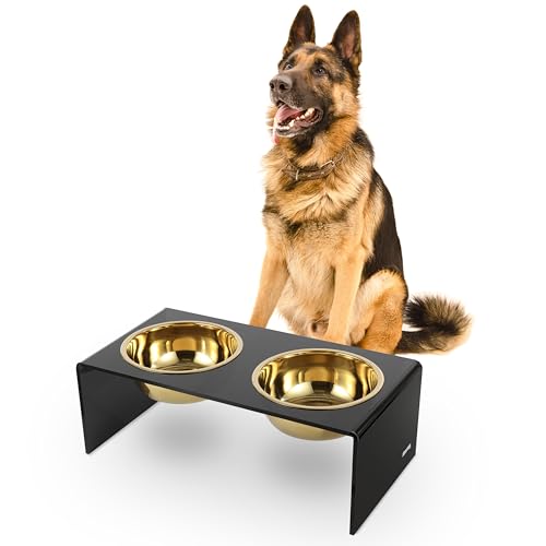 THE LICKER STORE DBL2001B Keaton Futternapf für Haustiere, 19,1 cm, mittelgroß/groß, modern, rechteckig, erhöht, mit 2 Edelstahlnäpfen, 1,5 l, Schwarz/Gold THE LICKER STORE DBL2001B Keaton Futternapf für Haustiere, 19,1 cm, mittelgroß/groß, modern, rechteckig, erhöht, mit 2 Edelstahlnäpfen, 1,5 l, Schwarz/Gold von THE LICKER STORE