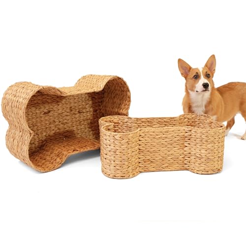 The LICKER Store BSK4000A-2SET Digby Knochenform, groß, handgewebt, Wasserhyazinthe, Nistkörbe, Haustier-Spielzeug-Organizer-Körbe, Hunde-Aufbewahrungsbox für Wohnzimmer, Natur (2er-Set) von THE LICKER STORE