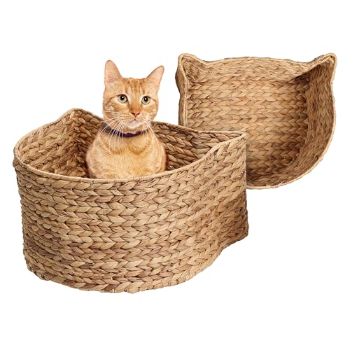 The LICKER Store BSK4001A-2SET Feliz Katzenförmige handgewebte Wasserhyazinthe Nistkorb für Haustierspielzeug, Aufbewahrungsbox für Wohnzimmer, Natur (2er-Set) von THE LICKER STORE