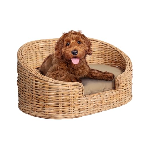 The LICKER Store DBD1000B Curvy Haustierbett, klassisch, handgewebt, Rattan, mit maschinenwaschbarem Kissen, 72,4 x 43,8 cm, Hellbraun The LICKER Store DBD1000B Curvy Haustierbett, klassisch, handgewebt, Rattan, mit maschinenwaschbarem Kissen, 72,4 x 43,8 cm, Hellbraun von THE LICKER STORE