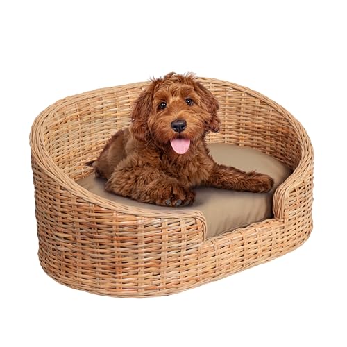 The LICKER Store DBD1001B Curvy Haustierbett, klassisch, handgewebt, Rattan, mit maschinenwaschbarem Kissen, 84 x 54 cm, Hellbraun von THE LICKER STORE