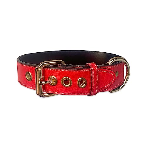 Hundehalsband Leder Hundehalsband Leder Hundehalsband Metall Zubehör Handmade (L (37-43'5cm), Rot 2) von THE NOTCH