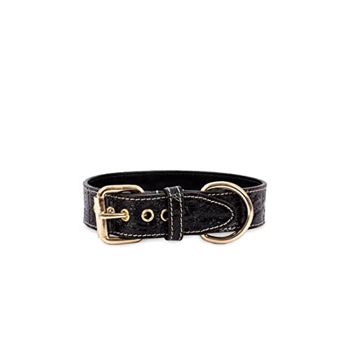 Hundehalsband. Hundehalsband aus Leder. Lederhalsband für Hunde Metallic-Accessoires. Handgefertigt. (L (37-43'5cm), Schwarzes Krokodil) von THE NOTCH