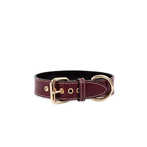 Hundehalsband. Hundehalsband aus Leder. Lederhalsband für Hunde Metallic-Accessoires. Handgefertigt. (S (25'5-31'5cm), Bordeaux) von THE NOTCH