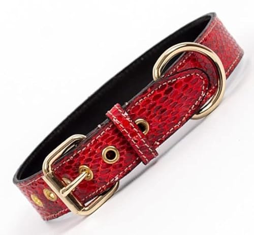THE NOTCH Hundehalsband Leder Hundehalsband Leder Hundehalsband Metall Zubehör Handmade Brand (S (25'5-31'5cm), Rotes Krokodil) von THE NOTCH
