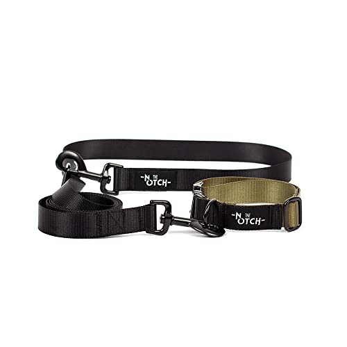 THE NOTCH Hundeleine und Halsband Set Hundeleine Modulare Hundeleine Hundehalsband Recyceltes Polyester Zubehör Metall Handgefertigt (Halsband L (34-56cm), Grün-Schwarz) von THE NOTCH