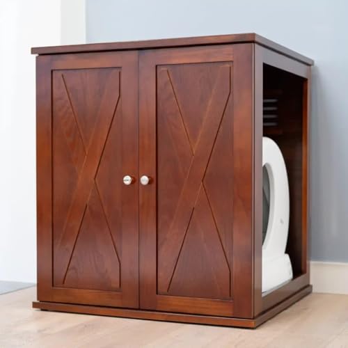 THE REFINED FELINE Raffinierte Selbstreinigende Katzentoilette Schrank Holz Katzentoilette Gehege für Automatische Katzentoiletten Mahagoni Bauernhaus von THE REFINED FELINE