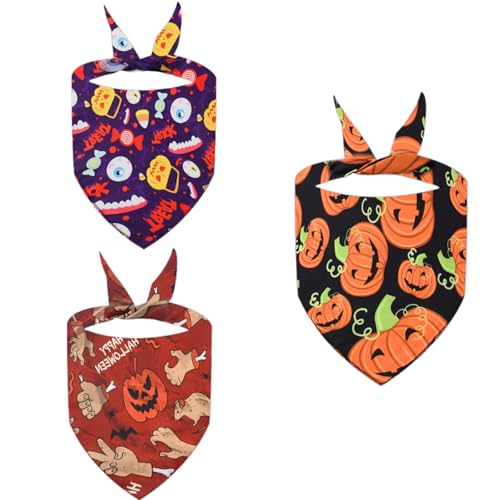 3pcs Halloweens Hund Bandanas Großer Hund Schal Durabilität Haustier Dreiecke Neckerchief Für Große Hunde Mit Verschluss Haustierbandanas Mit Muster von THINCAN