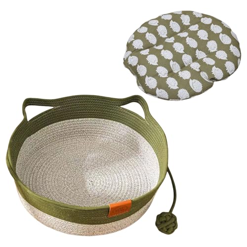 THINCAN Katzenkratzkorb Nest Gewebte Matte Für Hunde Und Katzen Hundematte Nest Cartoon Kätzchen Mehrfache Farben Runde Baumwollseilkatzen Bett von THINCAN