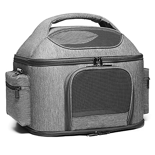 Rucksack für Katzen und Hunde, erweiterbare Transporttasche für Hunde und Katzen bis zu 12 kg, mit atmungsaktivem Sichtfenster, Tasche für Haustiere,Grau von THINFAR