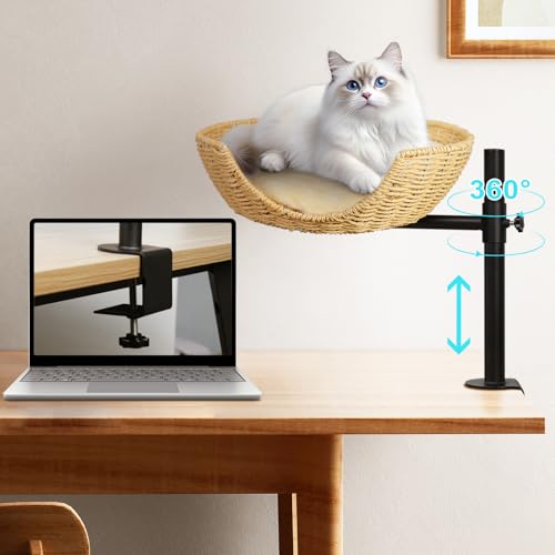 Katzen-Schreibtischbett, Katzen-Schreibtischnest mit Papierseilmaterial, Stahlrahmen, höhenverstellbar, um 360 Grad drehbar, geeignet für Katzen bis zu 10 kg, einfach zu installieren, inklusive Katzen-Schreibtischbett, Katzen-Schreibtischnest mit Papierseilmaterial, Stahlrahmen, höhenverstellbar, um 360 Grad drehbar, geeignet für Katzen bis zu 10 kg, einfach zu installieren, inklusive von THINKKEEN
