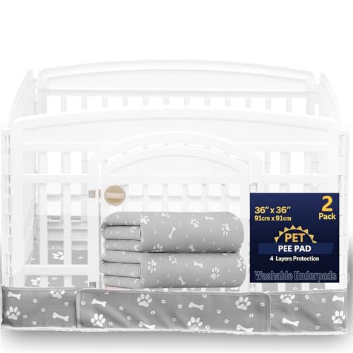 2 Stück Hunde-Laufstall Bodenpolster passend für 91,4 cm 4 Paneele Übung Haustier Laufstall Hundebox Pad Welpe Reifen und Schlaufe Design (Hinweis: Laufgitter nicht im Lieferumfang enthalten) (Grau) von THINMUHAND