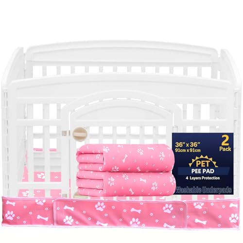 2 Stück Hunde-Laufstall Bodenpolster passend für 91,4 cm 4 Paneele Übung Haustier Laufstall Hundebox Pad Welpe Reifen und Schlaufe Design (Hinweis: Laufgitter nicht im Lieferumfang enthalten) (Rosa) von THINMUHAND