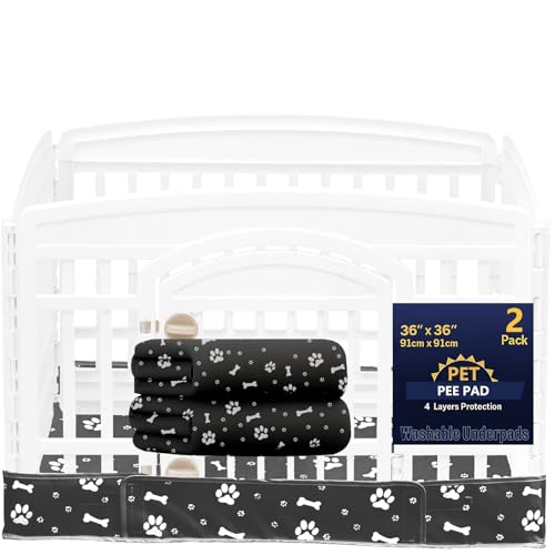 2 Stück Hunde-Laufstall Bodenpolster passend für 91,4 cm 4 Paneele Übung Haustier Laufstall Hundebox Pad Welpe Reifen und Schlaufe Design (Hinweis: Laufgitter nicht im Lieferumfang enthalten) (Schwarz von THINMUHAND