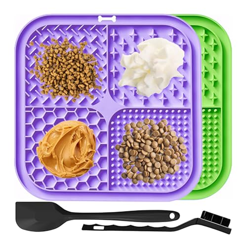 2 Stück Schleckmatte Hund, Leckmatte für Hunde und Katzen mit Saugnäpfen, langsames Füttern, Schleckmatte für Angstzustände, Butter, Joghurt, Erdnussbutter, Haustier-Badetrainingsmatte, 20 * 20cm von THINTON