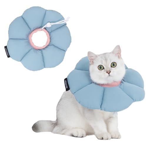 Halskrause Katze, Einstellbarer Halskrause Halsband, Weich Blumen Katze Wiederherstellung Halsband Kragen Cone ，für Katzen Kleiner Hunde Nach Operation und Verletzungen (blau, S) von THKOFPET