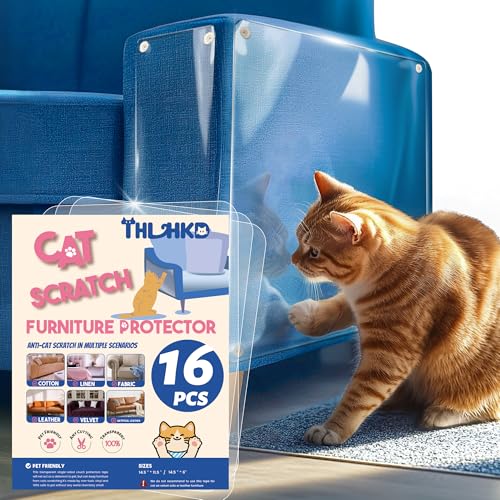 Thlhkd Katzenkratz-Möbelschutz: 16 Stück Couch-Schutzband von Katzenkrallen, Kratzen, einseitig, transparent, klebrige Blätter, sichere Krallenschutz, Sofa, Eckenschutz, Anti-Kratzer für Möbel Thlhkd Katzenkratz-Möbelschutz: 16 Stück Couch-Schutzband von Katzenkrallen, Kratzen, einseitig, transparent, klebrige Blätter, sichere Krallenschutz, Sofa, Eckenschutz, Anti-Kratzer für Möbel von THLHKD