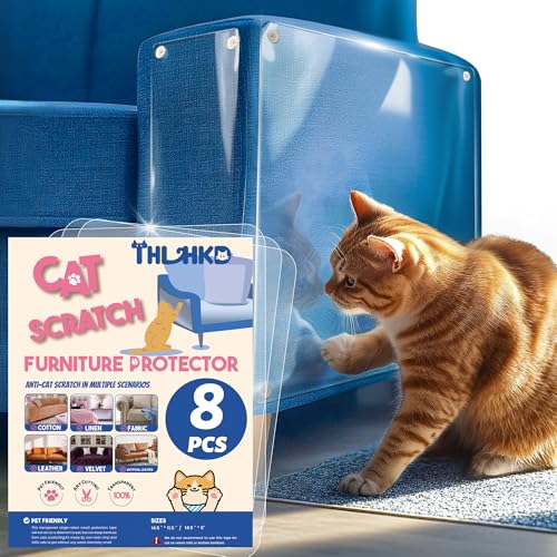 Thlhkd Katzenkratz-Möbelschutz: 8 Stück Couch-Schutzband von Katzenkrallen, Kratzen, einseitig, transparent, klebrige Blätter, sichere Krallenschutz, Sofa, Eckenschutz, Anti-Kratzer für Möbel Thlhkd Katzenkratz-Möbelschutz: 8 Stück Couch-Schutzband von Katzenkrallen, Kratzen, einseitig, transparent, klebrige Blätter, sichere Krallenschutz, Sofa, Eckenschutz, Anti-Kratzer für Möbel von THLHKD