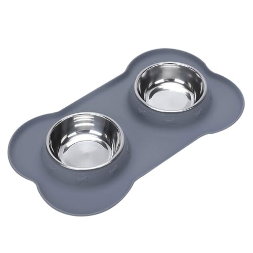 THOYBMO Katzen Hundenäpfe Cat Dog Bowls Doppelter Futternapf Edelstahl Auslaufsicherer Rutschfester Silikonmatte Tablett Futter Wasserfütterung Welpen Katzen,Gray,M THOYBMO Katzen Hundenäpfe Cat Dog Bowls Doppelter Futternapf Edelstahl Auslaufsicherer Rutschfester Silikonmatte Tablett Futter Wasserfütterung Welpen Katzen,Gray,M von THOYBMO