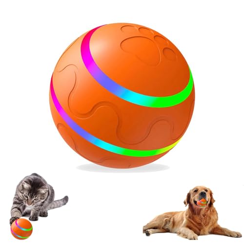 THQERAER Jiggle Ball for Dogs, Jiggle Ball Dog Toy, Interactive Dog Toy Ball, Interactive Dog Ball with LED, Wiggle Ball Dog Toy, Dog Toy Ball for All Dogs Cats (Orange) von THQERAER