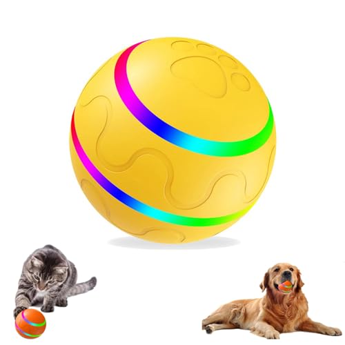 THQERAER Jiggle Ball for Dogs, Jiggle Ball Dog Toy, Interactive Dog Toy Ball, Interactive Dog Ball with LED, Wiggle Ball Dog Toy, Dog Toy Ball for All Dogs Cats (Yellow) von THQERAER