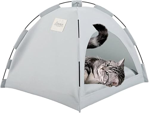 Katzenzelt Höhlenbett mit abnehmbarem Kissen, 2-in-1 Katzen-Hunde-Tipi-Bett Haus Katzennest Schlafsack, Haustier Indoor Outdoor Haus Abnehmbares atmungsaktives Netz, Vier Jahreszeiten Universal (Farbe: Grau, Größe: M) von THREDN