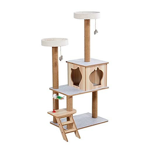 Fashion Design Kratzbaum, 53,1" Cat Condo Möbel mit Sisalseil-Kratzbäumen und baumelndem Ball, mehrstöckiger Kratzbaum, geräumiges Interieur, für Katzen-Aktivitätszentrum von THREMA