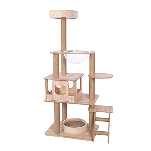 Moderner Kratzbaum-Kratzturm, 56,2-Zoll-Katzenwohnungsmöbel mit Kratzbäumen aus Sisalseil, mehrstöckiger Kratzbaum, erhöhte Sitzstangen und geräumiges Interieur, für die Aktivität von Katzen von THREMA