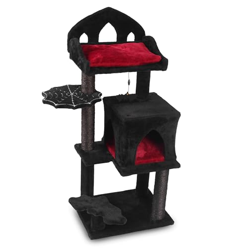 THROONI Gothic-Katzenbaum, 101,6 cm, Gothic-Katzenbaum mit Thron, Gothic-Bett, geräumiger Höhle, gruseliger hängender Fledermaus und robustem Sisal-Kratzbaum, eleganter schwarzer Katzenbaum für THROONI Gothic-Katzenbaum, 101,6 cm, Gothic-Katzenbaum mit Thron, Gothic-Bett, geräumiger Höhle, gruseliger hängender Fledermaus und robustem Sisal-Kratzbaum, eleganter schwarzer Katzenbaum für von THROONI