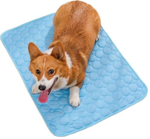Kühlmatte for Hunde, 2025 Neue Kühlmatte for Hunde, Kühlmatten for Haustiere Waschbar Tragbar Kühlpad for Haustiere for Den Außenbereich for Hunde Und Katzen for Zuhause Und Draußen(Blue,M) von THUCHENYUC