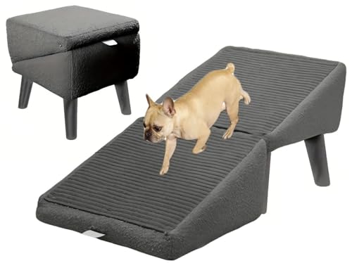 THUCHENYUC Geteilte Fußhocker-Hunderampe, All-in-One-Leichtgewicht-Klapp-Haustierrampentreppe for Couch Multifunktionale Aufbewahrungsfußstütze rutschfeste Stabile Haustiertreppe(Black) von THUCHENYUC