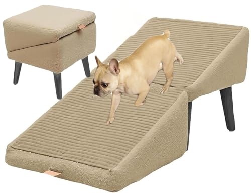 THUCHENYUC Geteilte Fußhocker-Hunderampe, All-in-One-Leichtgewicht-Klapp-Haustierrampentreppe for Couch Multifunktionale Aufbewahrungsfußstütze rutschfeste Stabile Haustiertreppe(Khaki) von THUCHENYUC