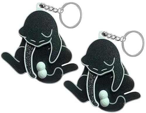 THUCHENYUC Interaktiver Schlüsselanhänger Mischief Cat Rotierende Katzeneier Lustiger Wackelnder Katzen-Schlüsselanhänger Mit Rotierenden Katzeneiern, Geschenk for Katzenliebhaber(Black*2) von THUCHENYUC