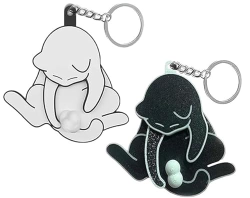 THUCHENYUC Interaktiver Schlüsselanhänger Mischief Cat Rotierende Katzeneier Lustiger Wackelnder Katzen-Schlüsselanhänger Mit Rotierenden Katzeneiern, Geschenk for Katzenliebhaber(Black+White) von THUCHENYUC