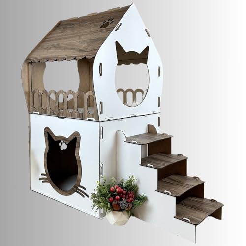 Katzenhaus Indoor Weiß Holz Haustier Katzenhaus Zweistöckig mit Leiter und geräumigem Design, kann zwei Katzen unterbringen, einfach zu montieren, langlebig für Katzen bis zu 6,8 kg Katzenhaus Indoor Weiß Holz Haustier Katzenhaus Zweistöckig mit Leiter und geräumigem Design, kann zwei Katzen unterbringen, einfach zu montieren, langlebig für Katzen bis zu 6,8 kg von Tİ-TAAN SHOP