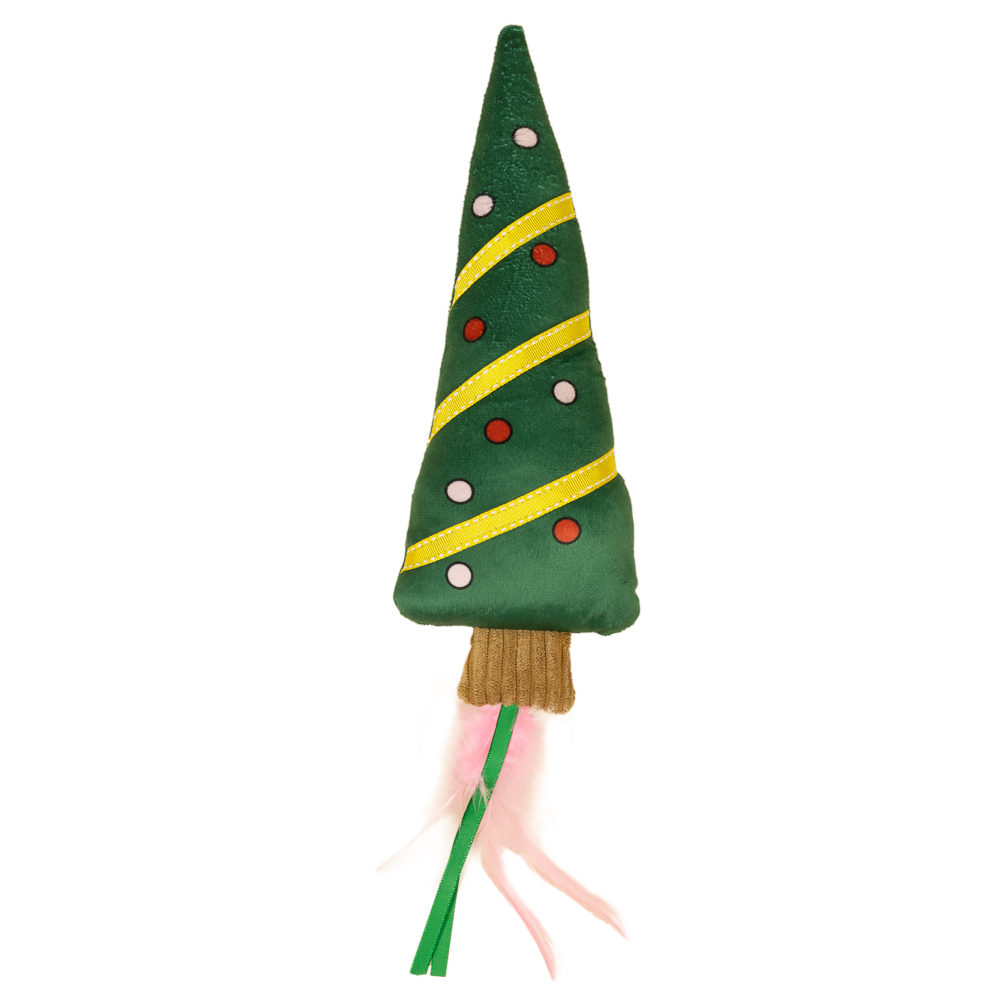 TIAKI Katzenspielzeug Weihnachtsbaum mit Bändchen - L 42 x B 10 x H 5 cm von TIAKI
