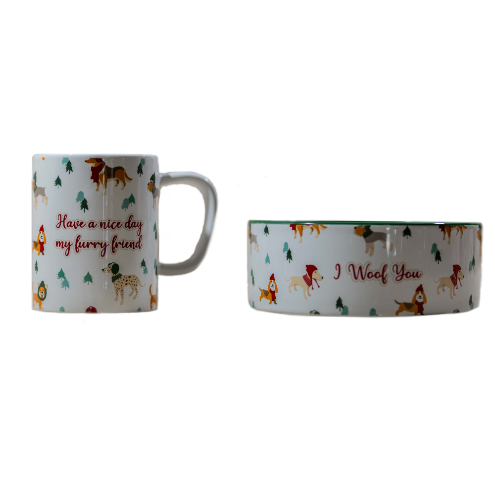 TIAKI Set aus Tasse & Napf "Funny Winter Dogs" - 2er Set von TIAKI
