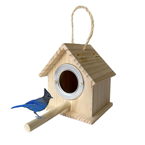 Vogelhäuser für draußen mit Metall Raubfischschutz für Bluebird Kann DIY Bemalt mit Farbe Vogel Nistkasten Sittich Brutkasten Holz Papagei von TIANCENTRAL H