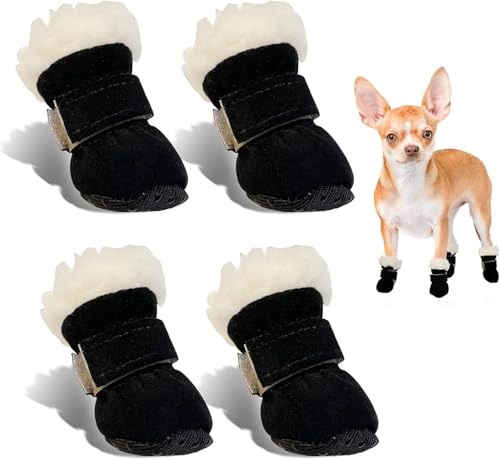 Hundeschuhe Pfotenschutz Winter, 4pcs Schneestiefel Hunde, Hunde Schuhe Anti Rutsch, rutschfest und Warm, Geeignet für Kleine und Mittelgroße Hunde für Outdoor-Aktivitäten im Winter, Waschbar (S) von TIANLUD