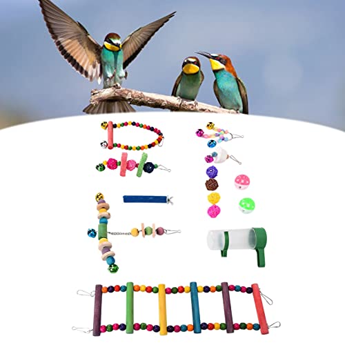 TICFOX 14-teiliges Vogelspielzeug-Set,Käfigschaukelspielzeug,Kautrainingsspielzeug Mit Leiter,Haustierspielzeug Für Haustierpapageien von TICFOX