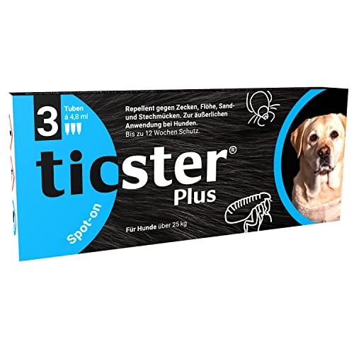 TICSTER Plus Spot-on für Hunde über 25 kg, Floh und Zeckenmittel (Lösung zum Auftropfen, auch gegen Sand- & Stechmücken, Zeckenschutz bis zu 4 Wochen, Insektenschutz für Hunde, Inhalt: 3x 4,8ml) von TICSTER