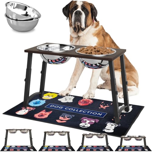 Erhöhte Hundenäpfe für große und XL-Hunde, mit auslaufsicherer Matte, 4 Höhen verstellbarer hölzerner erhöhter Hundenapfständer mit zwei Edelstahl-Futter- und Wassernäpfen, rutschfest Erhöhte Hundenäpfe für große und XL-Hunde, mit auslaufsicherer Matte, 4 Höhen verstellbarer hölzerner erhöhter Hundenapfständer mit zwei Edelstahl-Futter- und Wassernäpfen, rutschfest von TIDANT