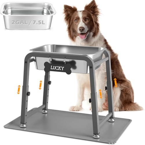 TIDANT Erhöhter großer Wassernapf für Hunde mit Matte, 10,2 cm höhenverstellbar, 26,4–38,6 cm, erhöhter Wassernapf für große Rassen von TIDANT